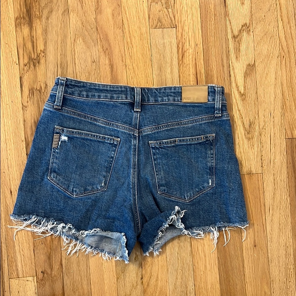 PAIGE High-Rise Noella Frayed Hem Denim Shorts - Blue - Picture 3 of 4